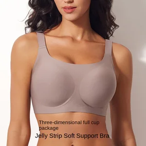 Women's Plus Size  Bra Seamless Jelly Gum Wide Shoulder Strap No Steel Ring Large Cup Solid Thin Cross-Border Foreign