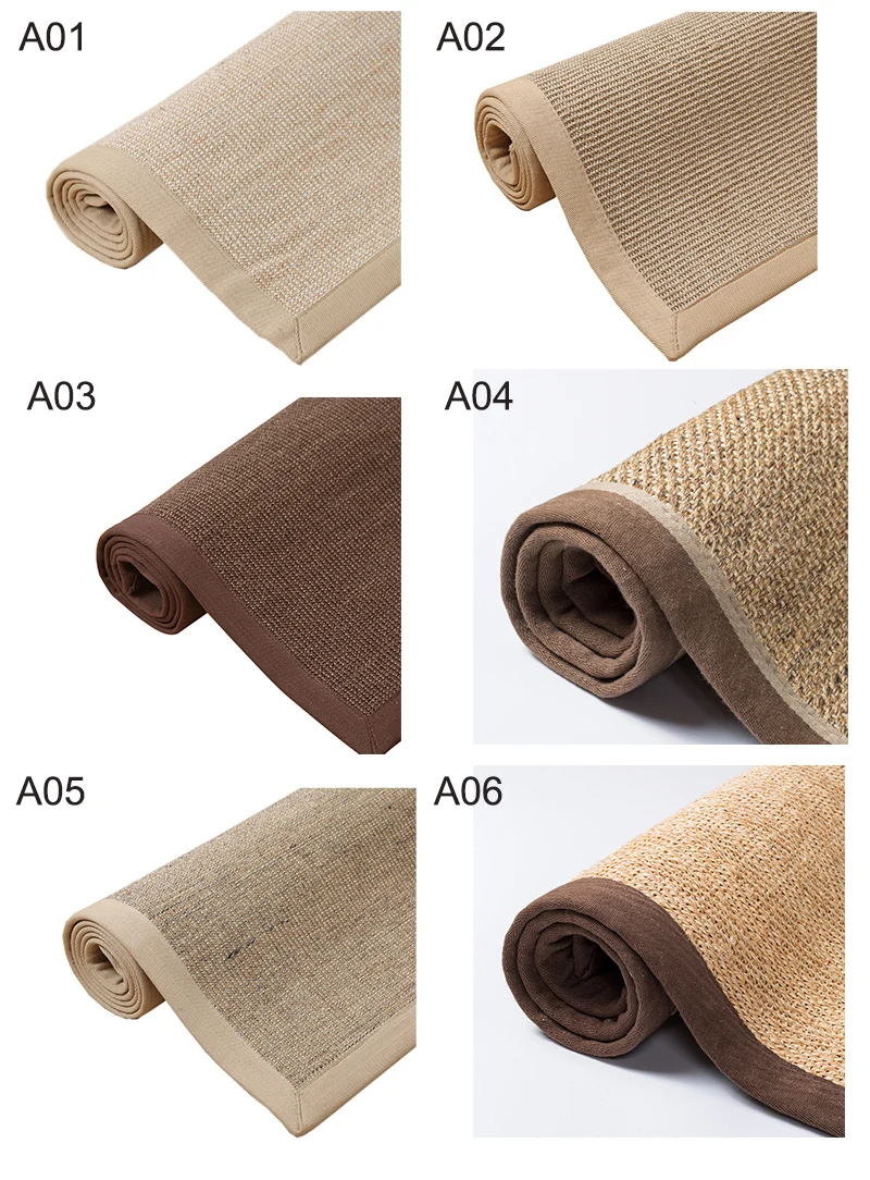 Jute Rug Carpet Sisal Carpet Mat Floor Large Size Living Room Washable Area Rugs Natural Fireproof Carpet
