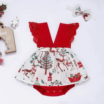 2021 hot sale newborn baby boy baby girls clothes christmas ruffle smocked rompers boutique