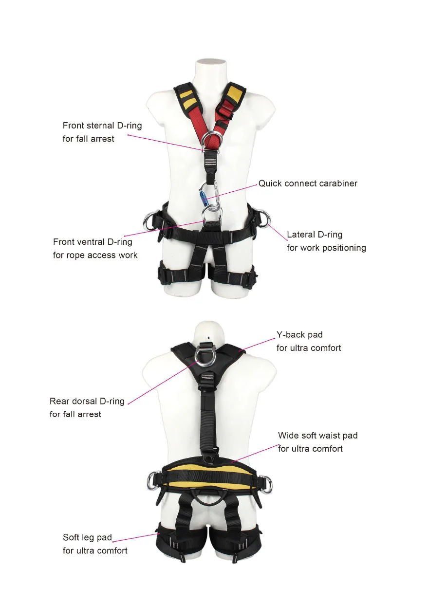 CE Support for Electrician Lineman Rescue Work 5 Point Full Body Safety Harness Belt Aluminum Buckle and Back Pad
