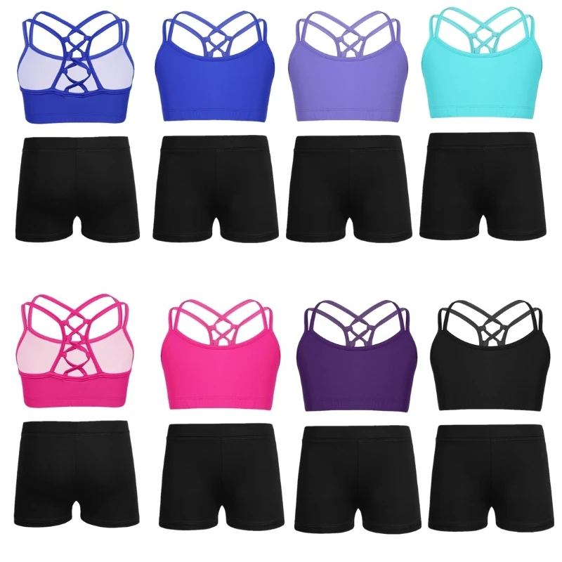 6-12y Kids Girls Tanks Bra Tops Crop Top With Shorts Gymnastic ...