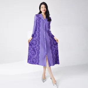 High Quality Pleated Ladies Dress Fashionable Single Breasted Office Style Summer Loose Casual Plus Size Women's Pleated Dress