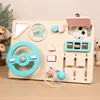 pink blue car busy board