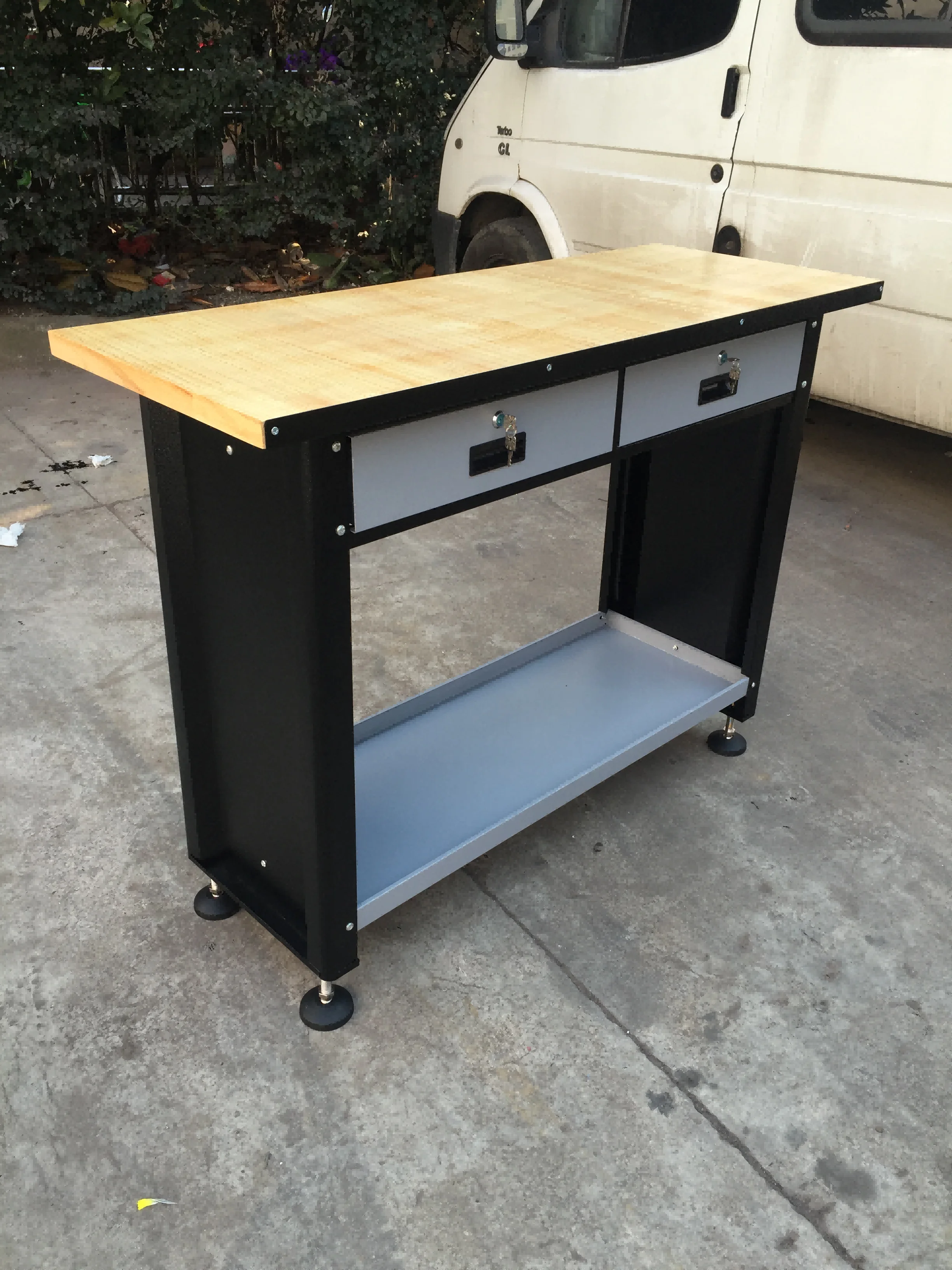 Workbench With 2 Drawers Steel Frame Workbench Top 4' Hardwood Table