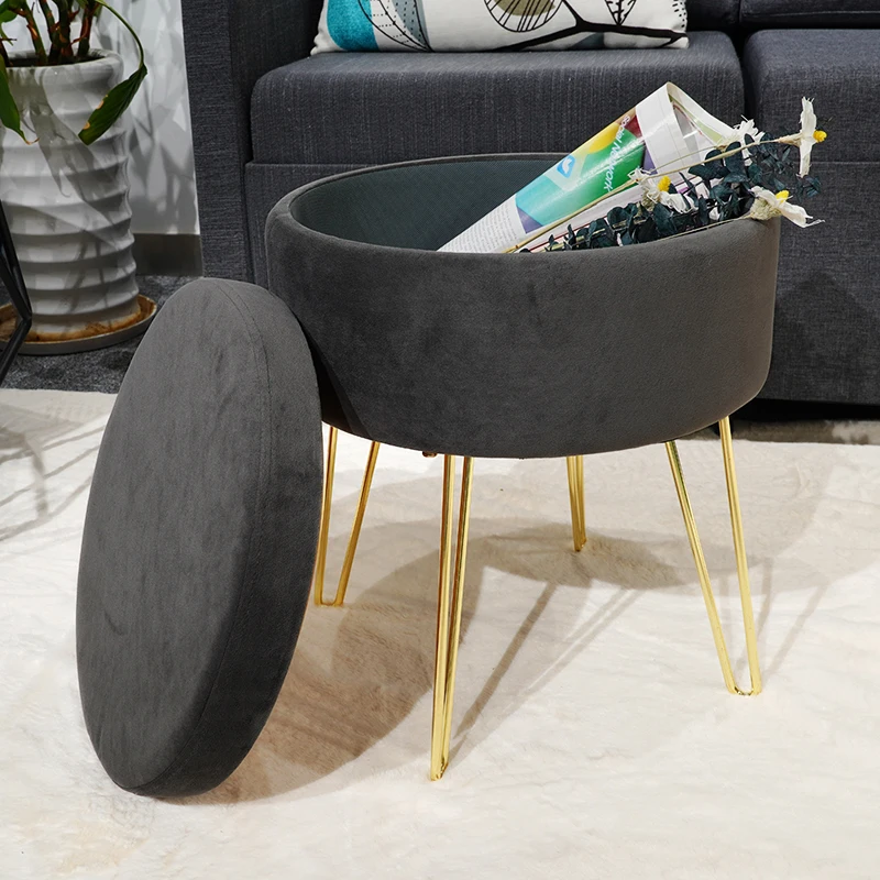 Custom Home Furniture French Storage Chair Dressing Stool Cube Foot Stool With Metal Legs and Coffee Table