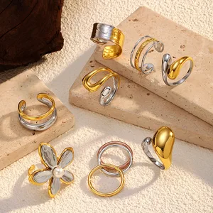 MW Hot Selling Certified Stainless Steel Opening Ring Glossy Waterproof Gold With Silver Adjustable Rings for Women