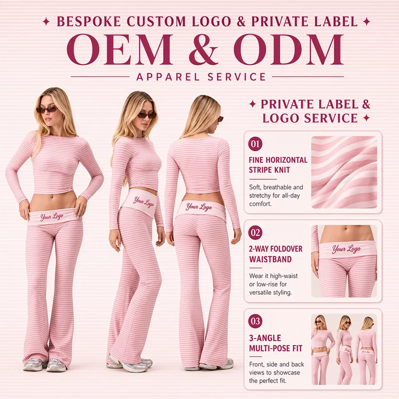 Quick Dry Striped Yoga Set Ribbed Long Sleeve Flared Leg Pants Active Stretch Womens Fitness Outfit