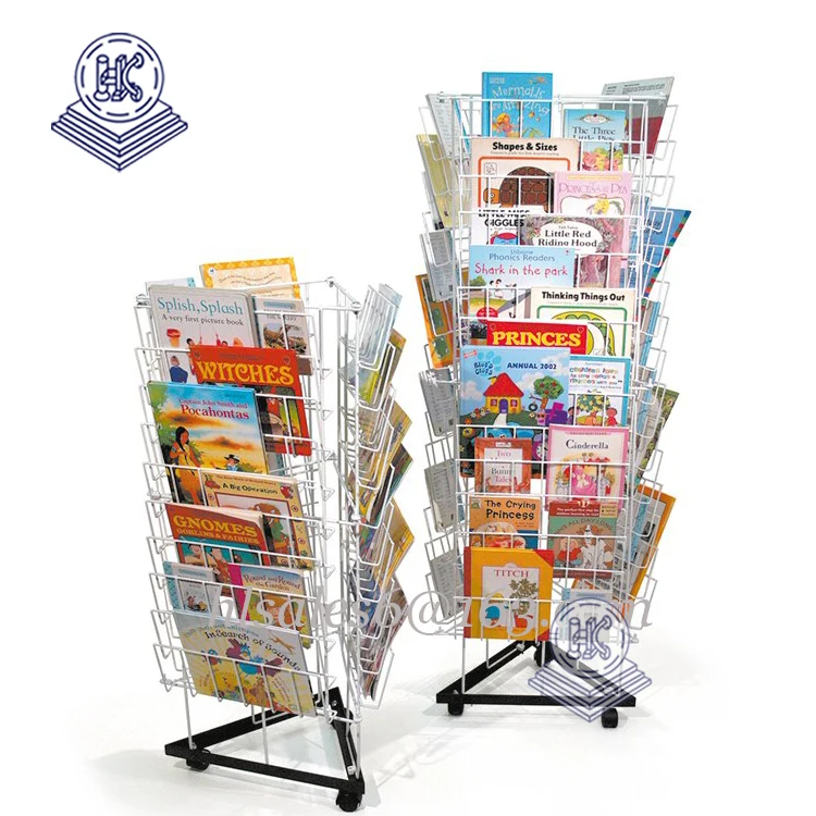 Metal Threesided Mobile Stand Floor Comic Book Rack Portable Home