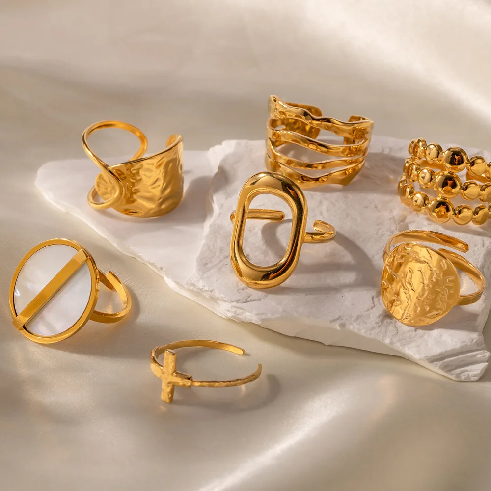 18K Gold Plated Geometric Rings - Retro Style for Women