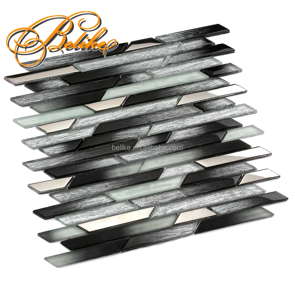 Interlocking Glass Mosaic Tile Waterjet Trapezoid Robust Accent Feature Wall Covering Backdrop