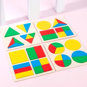 Baby Montessori Toys Learning Geometric Shape Panels Hand Grasping Board Wooden Puzzles for Toddlers