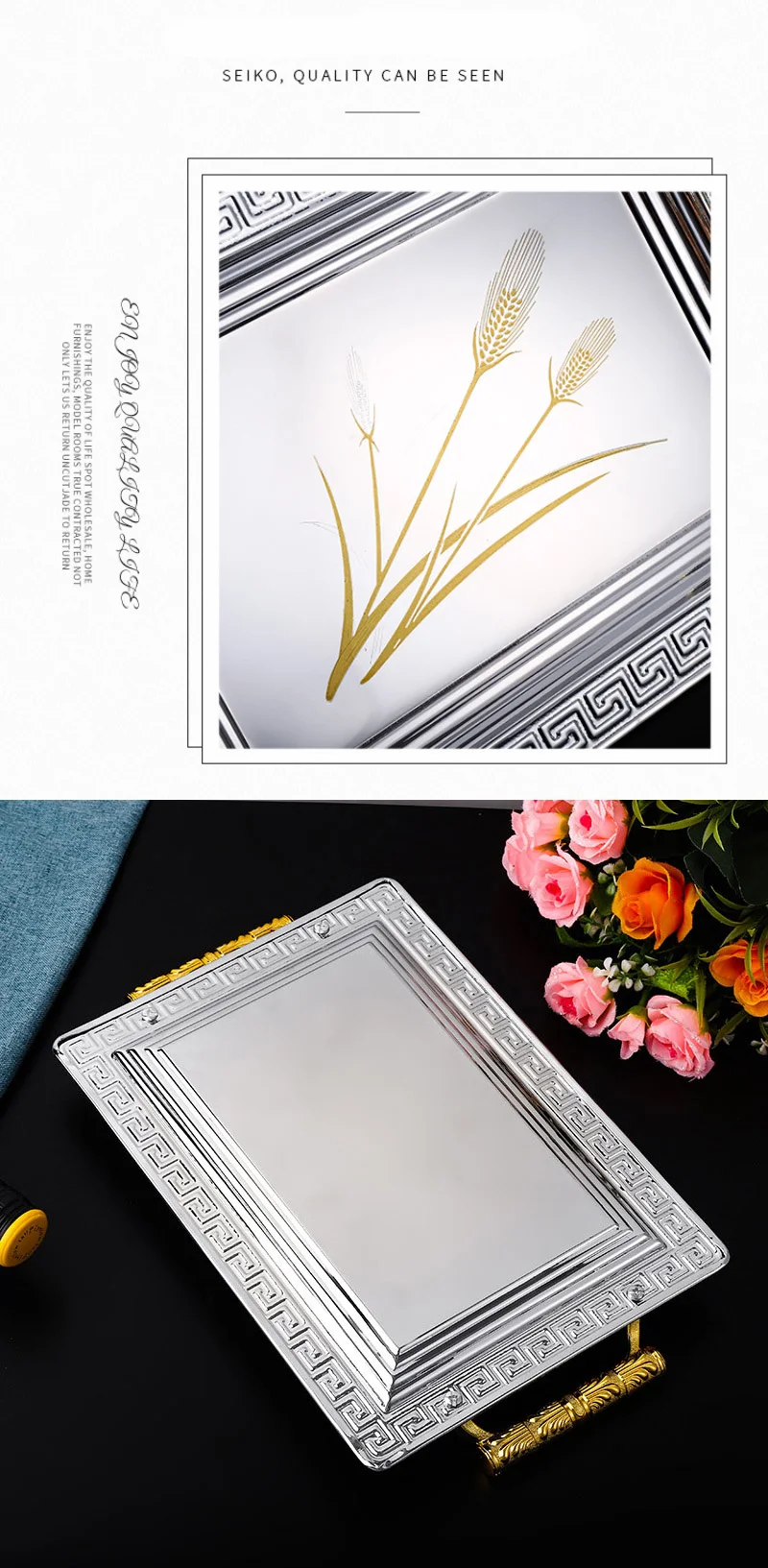Customizable Stainless Steel Rectangular Tray with Pattern Dishwasher Safe Food Grading