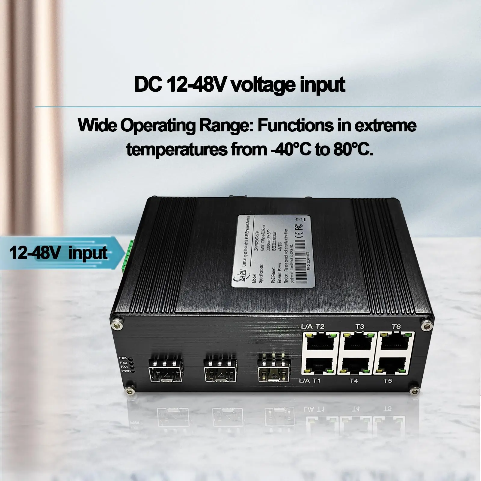 Fast Ethernet Fiber Extension Industrial Switch Supports up to 20km Over Single/Multi-mode Fiber 6+3 Ports Supports SC/FC/ST/SFP