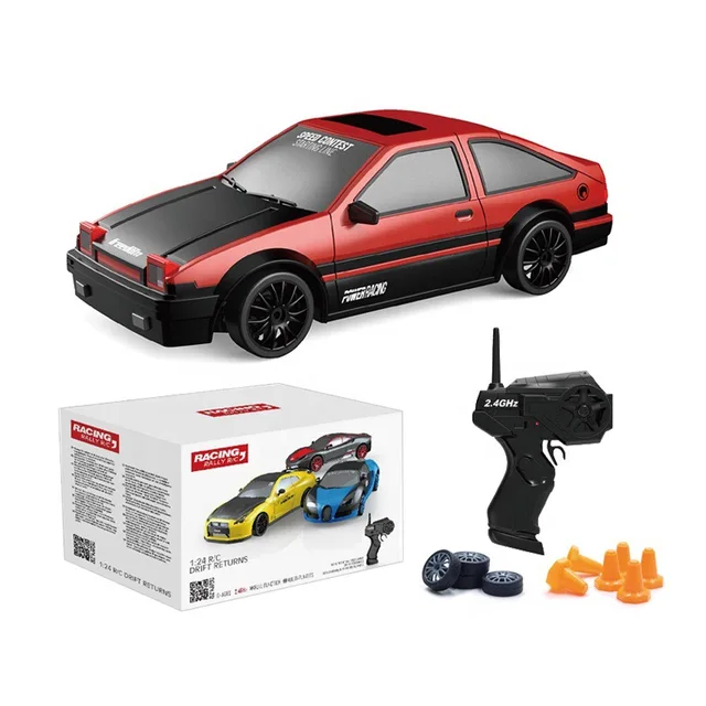 2.4G 1:24 RC Car Drift 4WD Remote Control Drift Racing Car with Light 15km/h Race Car with Replaceable Tires and Obstacles