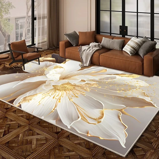 Crystal Rugs for Living Room Non-Slip Backing Modern Large Area Rug Stain Resistant Home Decor Rug