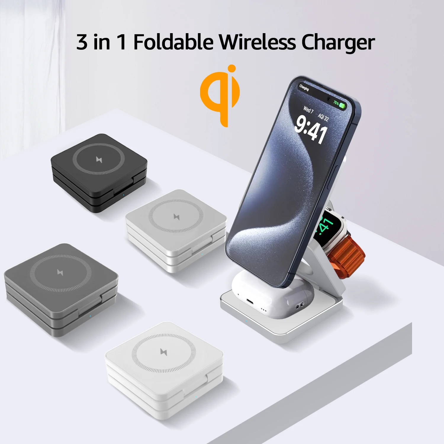 Magnetic Foldable Wireless Charger 3 in 1 Folding Wireless Charging for iPhone 1716/15/14/13/ Pro Max Fast Charging Dock Station - Image 2