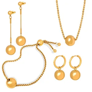 Wholesale Factory Stainless Steel Color Preserving Gold Plated Jewelry Set-Ball Pendant Bracelet Earrings Parties Engagements