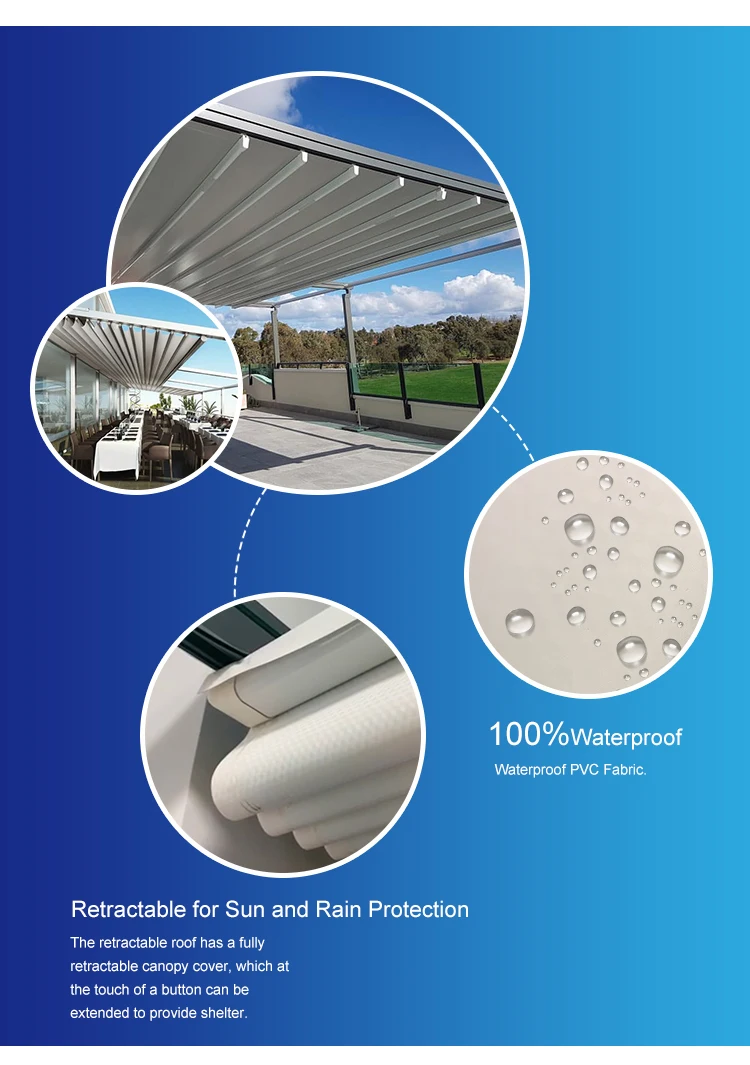 Waterproof Custom Motorized Outdoor Pergola With Side Retractable Roof