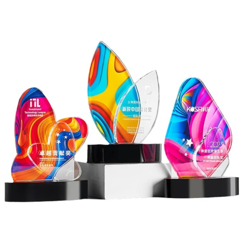 Shining Crystal Crafts Stampa Colorful Personalizzata Vetro K9 Trofeo Placca Aziendale Premio Decorazione Ufficio