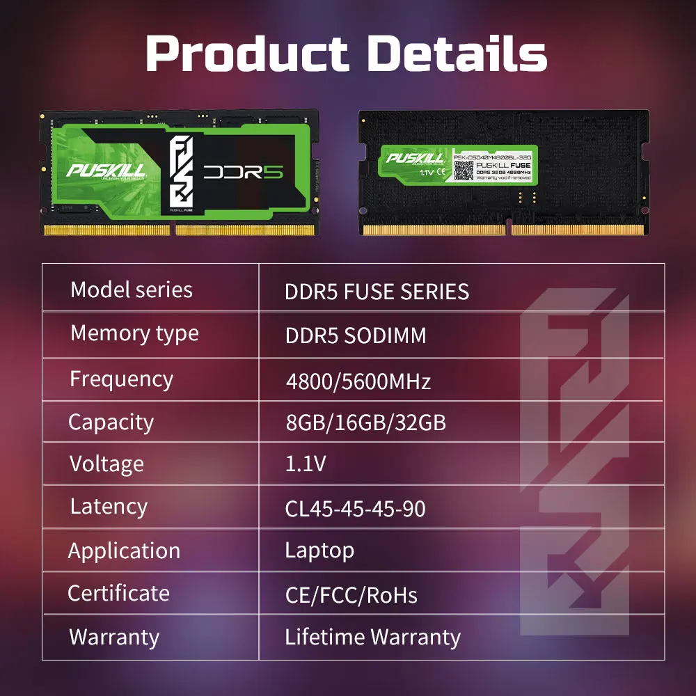 PUSKILL Series High Performance DDR5 RAM Memory 8GB 16GB 32GB DDR5