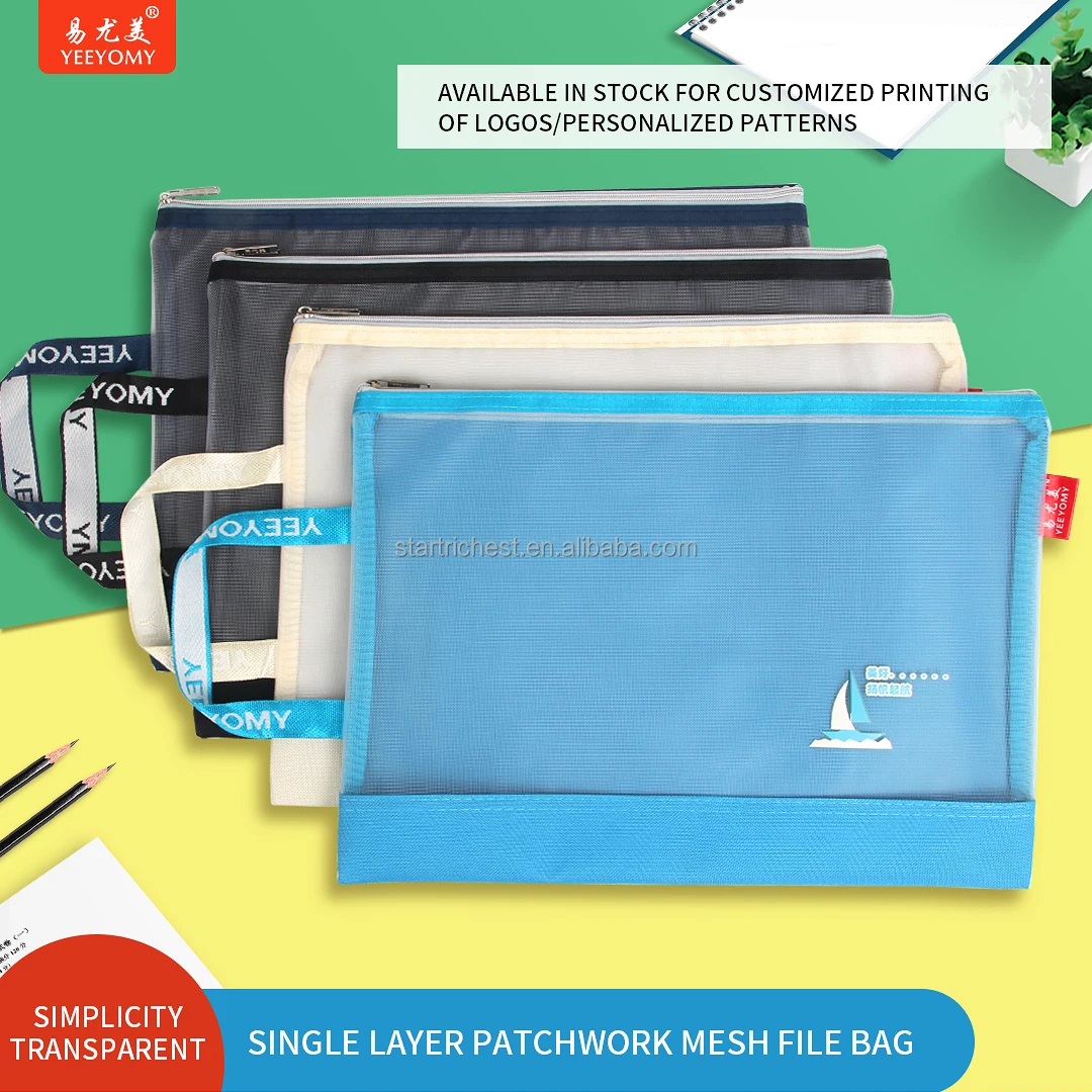 Custom Nylon Mesh Zipper Pouch File Folders Clearly Visible A4 Document