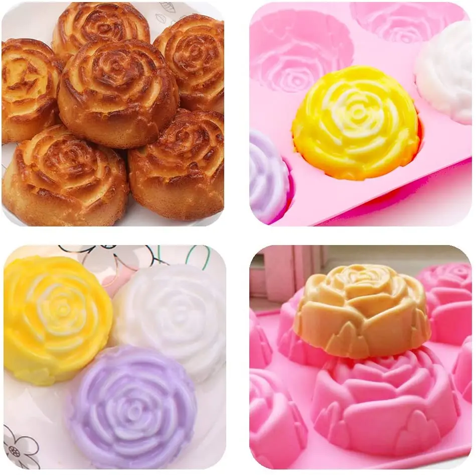 Moule Silicone Multifonction 6 Cavités Roses – Gâteaux, Chocolats, Savons & Muffins Maison