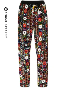 AOGMI Haute Couture Fashion Ladies Cotton Comfortable Loose Multicolor Joker Straight Pants with Elastic Waist Anti-Wrinkle