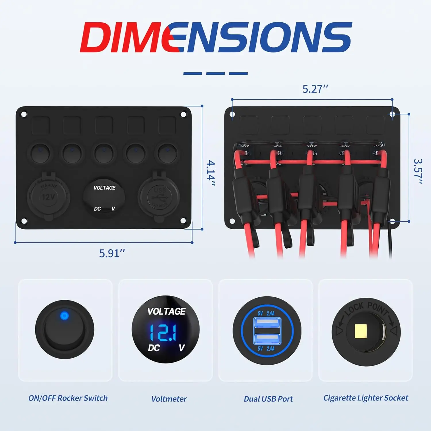 cigarette lighter socket voltmeter Car Battery Meter 12V Digital Display Voltage Gauge 1 xCar Voltmeter 5 Gang Rocker Switch Panel