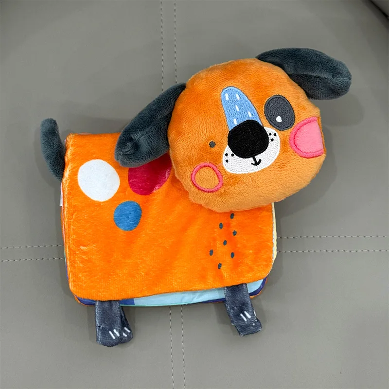 Livro têxtil macio personalizado (OEM), com tema animal, para estimulação infantil, livros têxteis com barulho característico para bebês