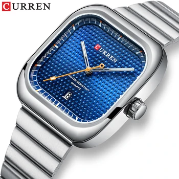 CURREN 8460 Men Watch Fashion Stainless Steel Strap Square Dial Quartz Watches Sport Waterproof Luminous Calendar Mens Bracelet