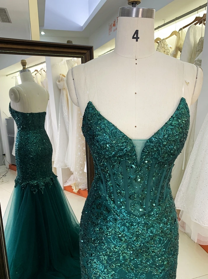 2024 Emerald Green New Sequin Sleeveless Tulle Fishtail Zipper Up Back   H34cea8f1de124fd786da0f96a68d34afr 