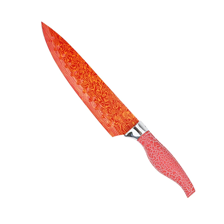 Wholesale Crack Coating Red Damascus Pattern 6pcs Kitchen Knife Set