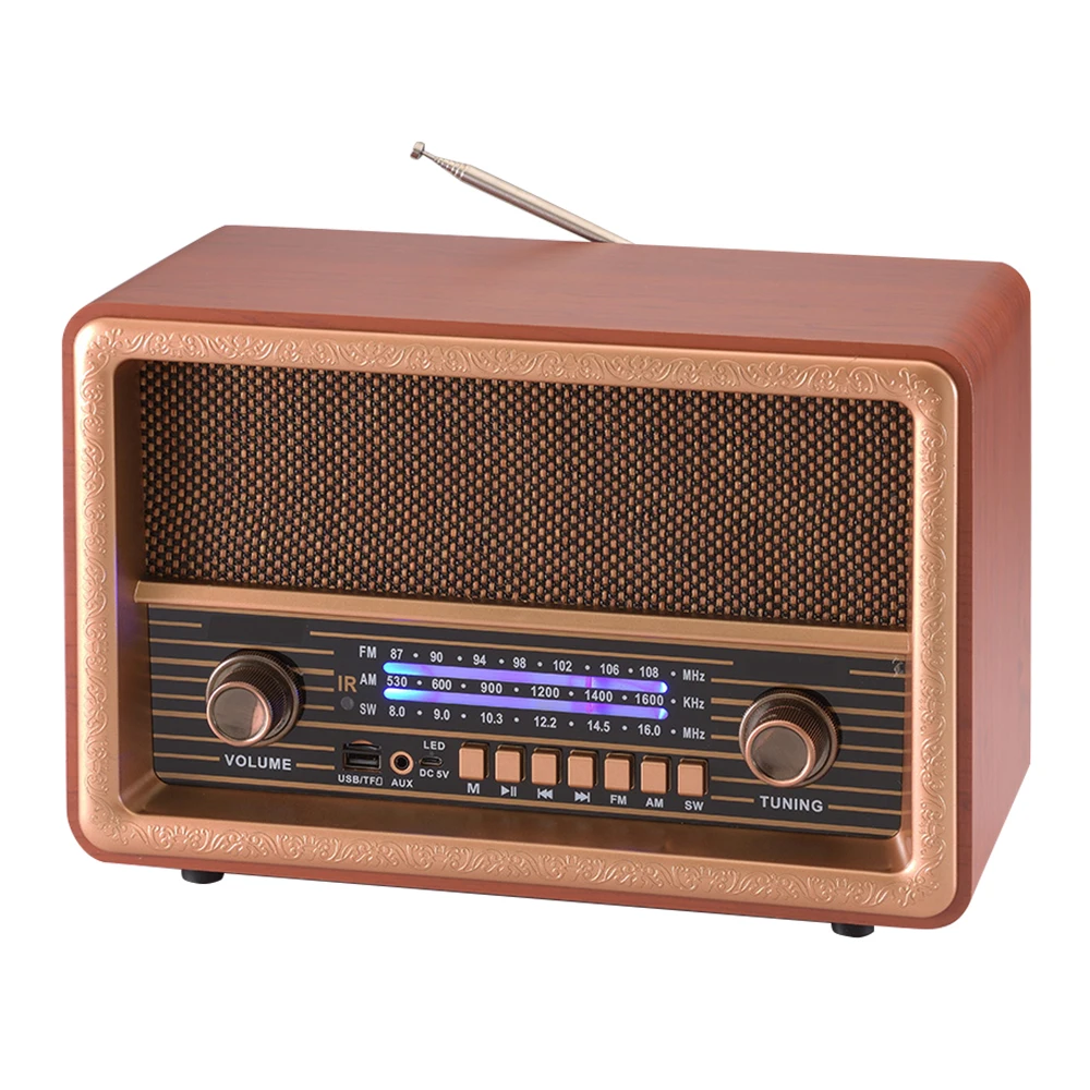 木製FM AMSWクラシックスタイルポータブルミニスピーカーウッド