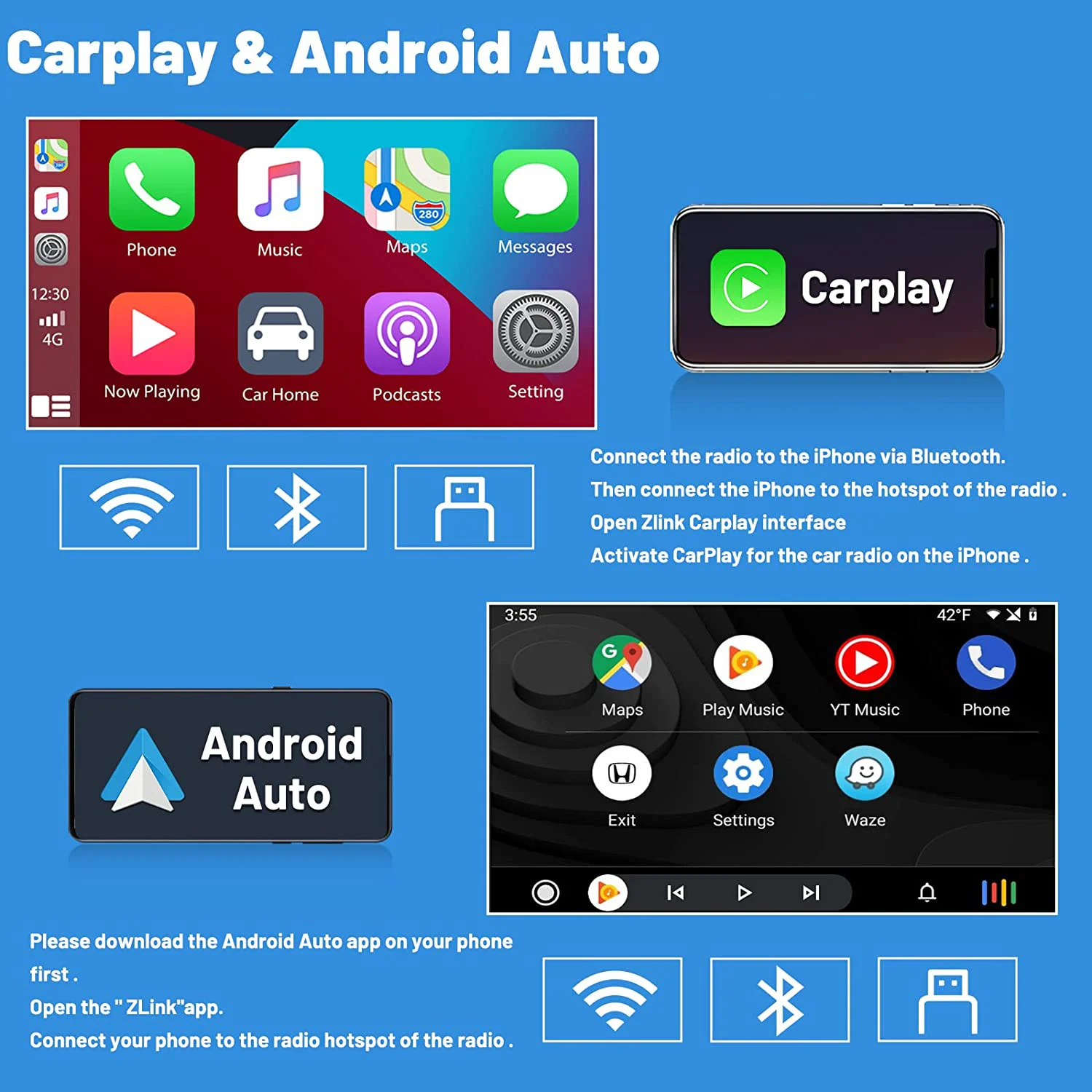 Podofo Double Din 9 Inch Android Car Stereo for Hyundai GETZ 2002-2011 Carplay Android Auto GPS Wifi Hifi RDS Support AHD Camera