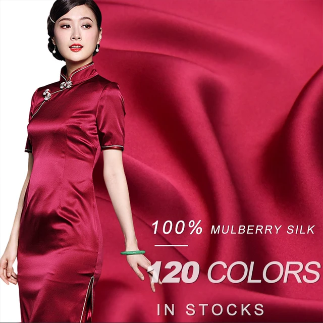Red Pink Malaga silk Stain Multi Colour moroccan Raw 100% Pure Mulberry Silk satin Fabric cheongsam dress Material korean brazil