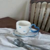 Blue Heart shape handle cup 280ml heart dish