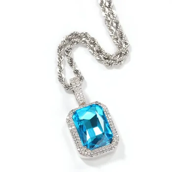 Fashion High Grade colorful Square Zircon Gem full diamond teddy zodiak cartouche necklaces