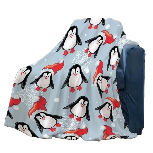 New Arrival Manufacture cartoon animals penguin sports Christmas digital printing customize throw blankets