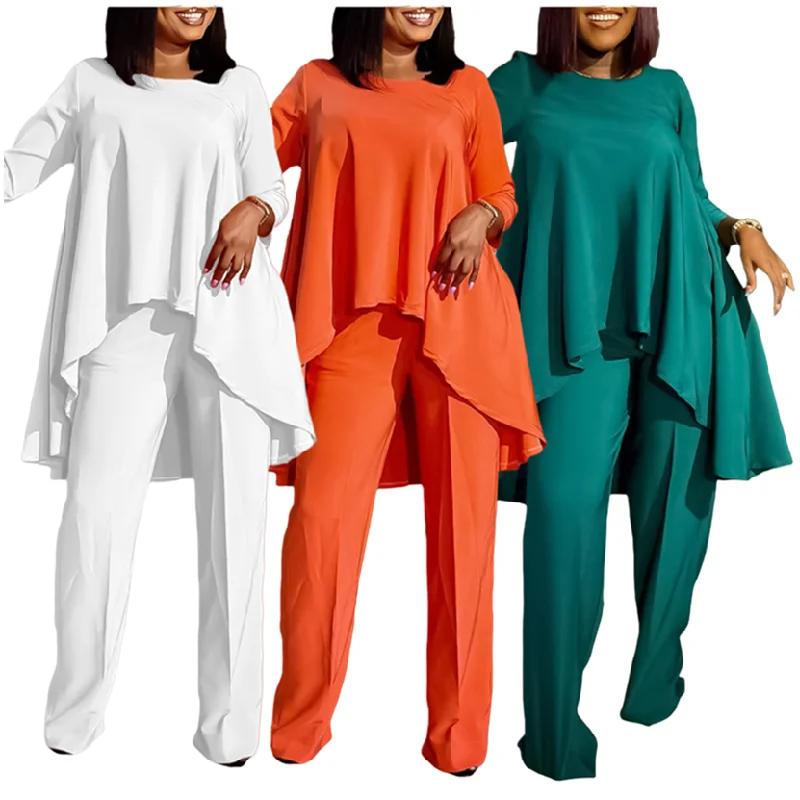 D3260 Latest Design Two Piece Set Women Clothing Elegant Long Sleeved Top and Wide Leg Pants Set Two Pieces Outfit for Women