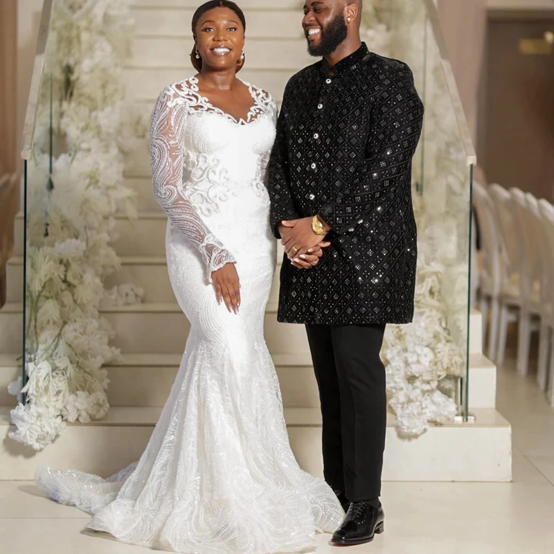 Beaded Long Sleeve Lace Wedding Dress For Bride - Oem| Min Order 1 ct Beaded Long Sleeve Lace Wedding Dress For Bride - Oem| Min Order 1 ct
