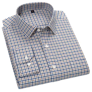 Business Casual Young Men's Long-Sleeved Shirt New Spring and Autumn Pure Cotton Plaid Striped Fabric Breathable Twill