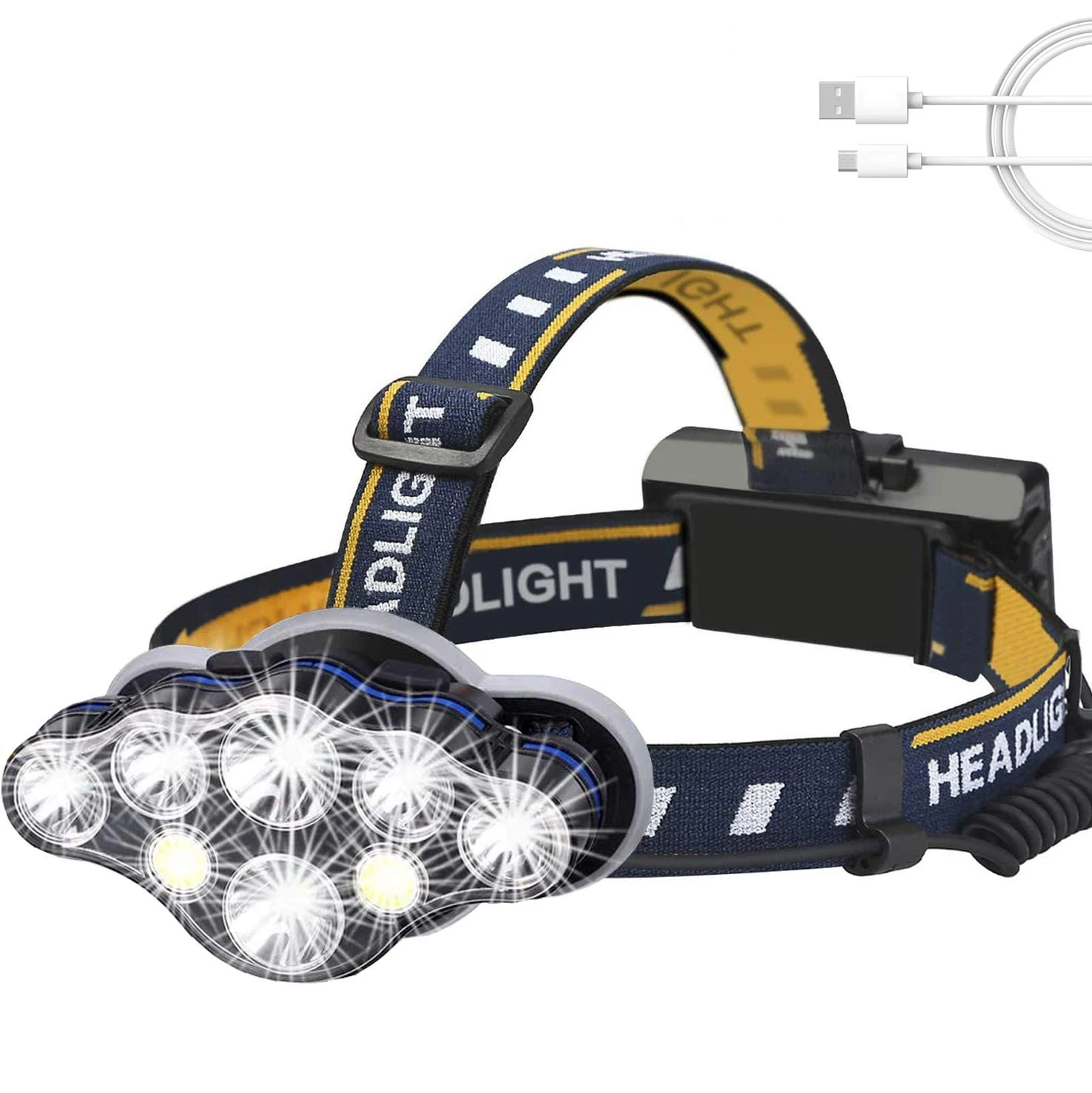 LED Headlamp Flashligh CREE 6 LED Lamp 8 Modes Waterproof USB Rechargeable Headlight for Reading Outdoor Running Camping Fishing Walking 