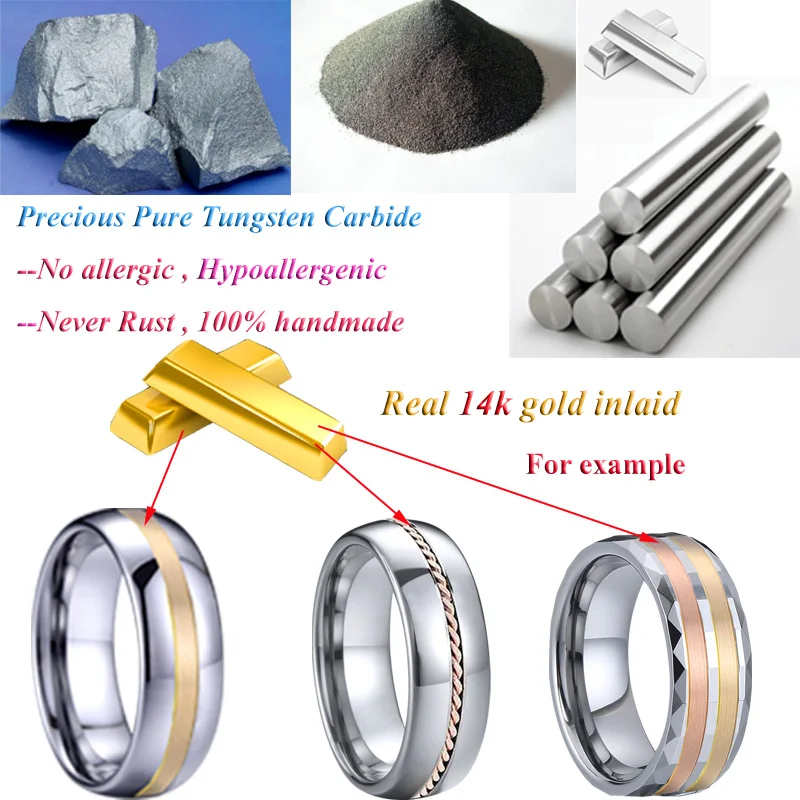 Unique Designer Fine Jewelry Custom Real Rose Gold Wedding Ring Big 8mm Wedding Band Tungsten Carbide Rings for Men and Women