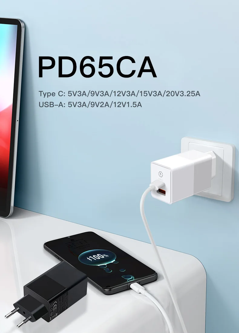 65w fast charger with gan tech eu plug for xiaomi mi 65w eu wall charger pps gan for apple android