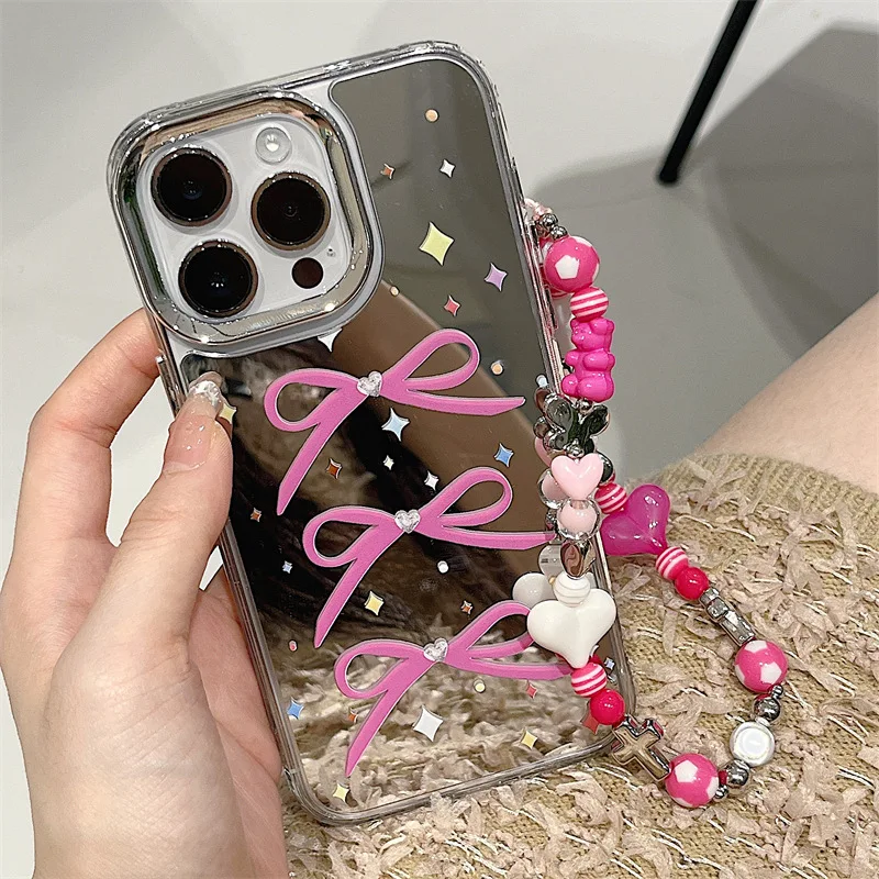 Cute Bow Bracelet Ins Stars Mirror Back Cover For Iphone 13 Pro Max 11 ...