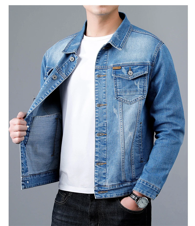 2024 Spring New Men's Casual Cotton Denim Jacket Classic Style Fashion Slim Washed Retro Blue Jeans Coat Male Brand_voghion.com