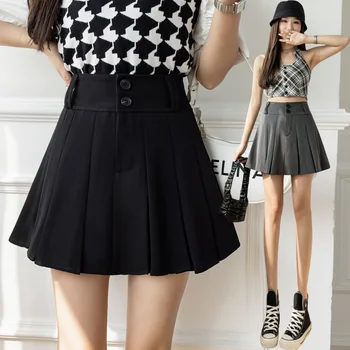 Summer 2022 New Fashion A-line High Waisted Skirt Pleated Black Skirt Sweet Girls