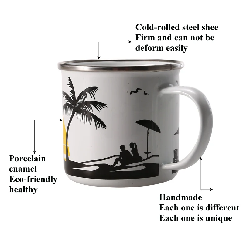Enamelware Wholesale Custom logo Printing Cheap Metal Enamel Mug with Stainless Steel Rim Enamelware