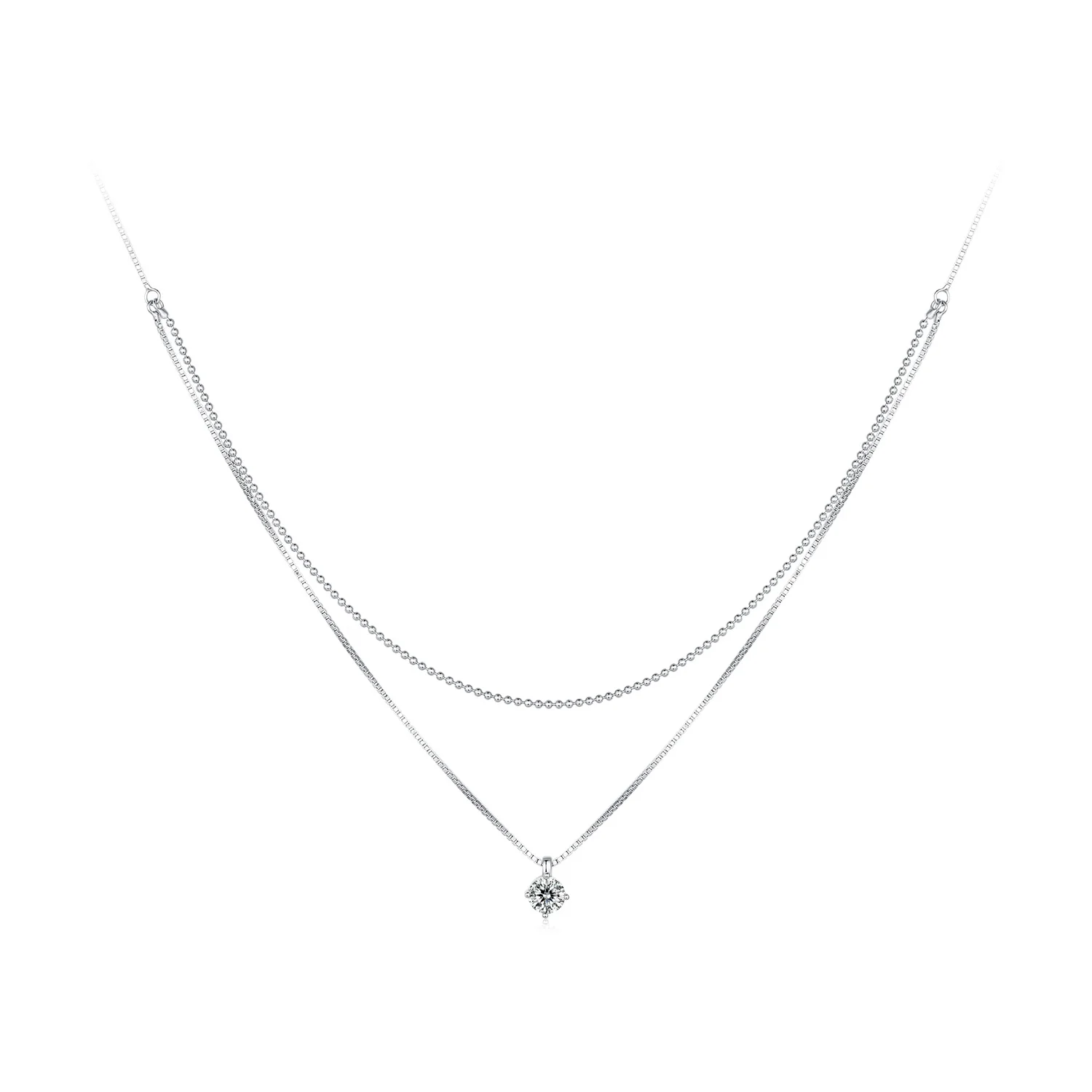 925 Sterling Silver Necklaces Sparkling Double Necklace