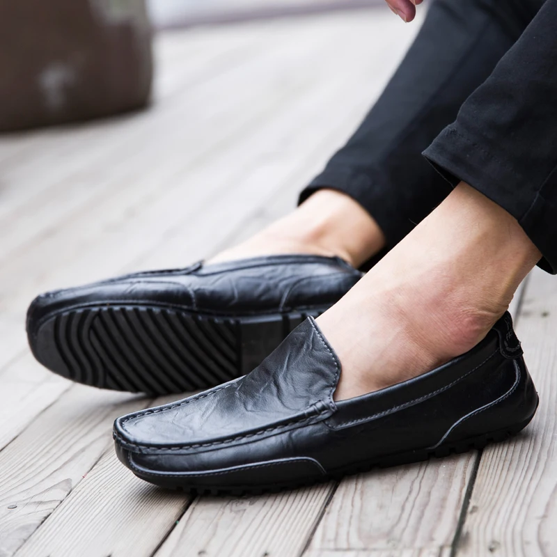 Men's Genuine Leather Shoes Waterproof Handmade Sewing Loafers Comfortable Casual Large Size 38-47 Walking Shoes Driving Shoes